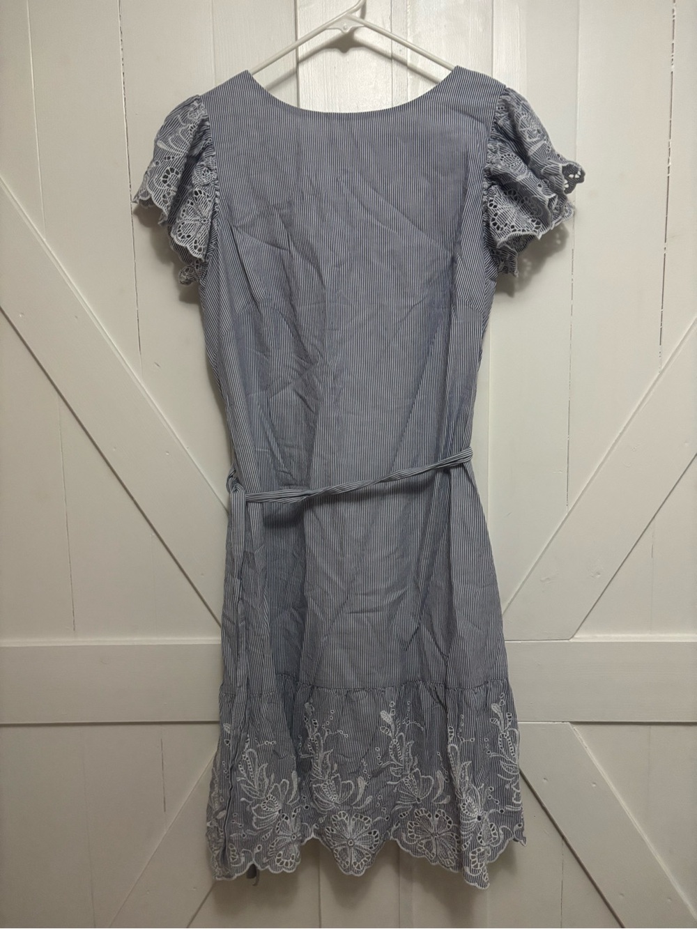 Ralph Lauren Light Blue Eyelet Sleeve Belted Midi Dress